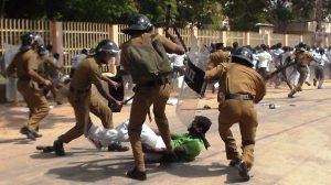 Riot police cracked down on Tamil student protesters, days after Scottish Police College experts arrived in Sri Lanka, November 2012. Credit: www.jdslanka.org