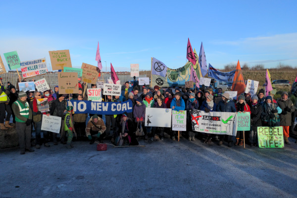 A demonstration in support of legal challenges to Whitehaven coal mine
