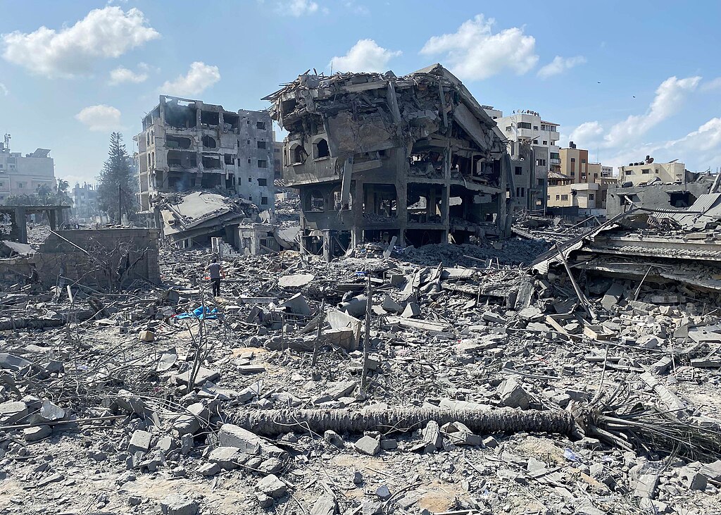 Buildings destroyed by bombs in Gaza